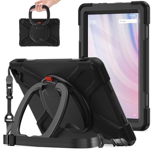 Case for Kindle Fire HD 10 Tablet (13th Generation 2023),Heavy Duty TPU Shockproof Kids Case,360 Degree Rotating Multi-Function Grip Bracket+Shoulder Strap Rugged Cover(Black)
