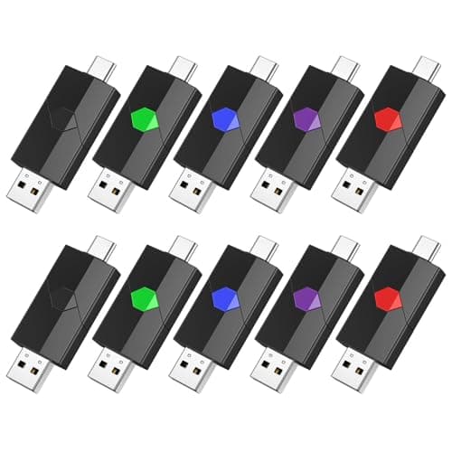 Aiibe 16GB USB C Flash Drive 10 Pack Type C + USB-A Dual Thumb Drive USB 2.0 Memory Stick 16GB Flash Drives (Black Green Red Blue Purple)
