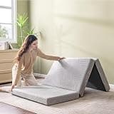 Folding Mattress, 4 Inch Full Tri Folding Memory Foam Mattress for Camping Guest Bed, Washable Cover & Non-Slip Bottom, 75" x 54" x 4", Grey