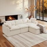 Korser 112" Cloud Sectional Couches for Living Room, Modern Modular Sectional Sofa with Ottoman, Boneless Cloud Couch with Comfy Deep Seats, Fluffy Chenille L-Shape Sofa Couch for Living Room, Beige
