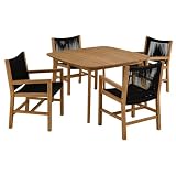 Oakestry Vienna Set of 4 Outdoor Patio Solid Teak Woven Rope Dining with Armchairs Natural Black Table Chairs Weather Resistant Alfresco Garden Entertaining Modern Furniture