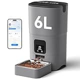 PAPIFEED Automatic Cat Feeder with App, 2.4G WiFi Cat Food Dispenser, 6L Timed Cat Feeders for Dry Food, 10 Meals/Day, 12 Portions/Meal, Dual Power Supply Smart Pet Feeder for Small Dog, Grey