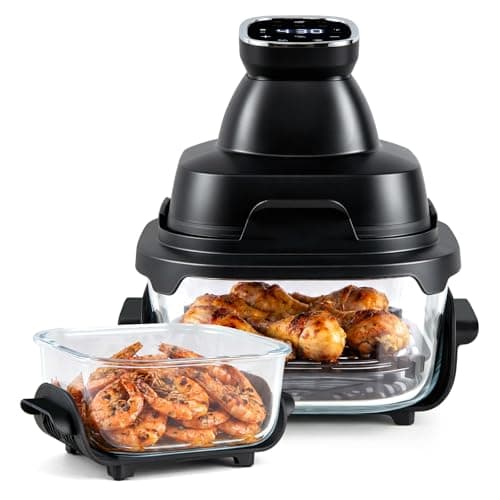 DORTALA Air Fryer, 4.2QT & 1.8QT Portable Glass Containers with Lids, 6 Presets, Microwave, Freezer, Dishwasher Safe, 428°F Max Temp, 1500W (Black)