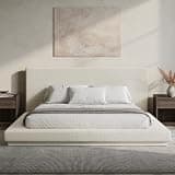VMU Upholstered Queen Size Bed Frame with Headboard Cream