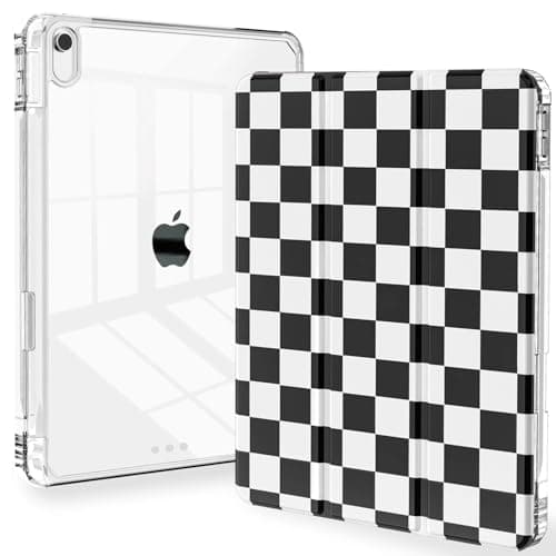 Feams Case for iPad (A16) 11th Generation 11 Inch 2025, iPad 10th Generation 10.9 Inch 2022, Slim Tri-Fold Stand Clear Back Cover with Pencil Holder & Auto Sleep, Black Checkered