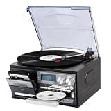 Cassette Player Bluetooth CD Boombox Portable Radio Turntable Record with Built-in Speakers,3 Speed Retro Design,Dust Cover for Home Entertainment