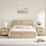 KISLOT 3 Pieces Bedroom Set, Queen Size Wood Platform Bed Frame and 2 Nightstands, Storage Nightstand with Type-C Charging Port, Farmhouse Bedroom Furniture Set