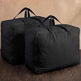 GliCraft 2 Pack 100% Cotton 21"x 15"x 10" Black Canvas Comforters Storage Bag with Handles for Home Travel Beddings Travel Pillow Blankets Saree Linens Organizer Thick Soft Breathable Closet Bags