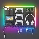 KDD 9 in 1 RGB Gaming Wall Organizer Peg Board - DIY Pegboard Combination Kit with Phone Stand/Pen Holder/Storage Box/Headset & Controller Holder/Hooks for Office & Home Gamer Room Decor Accessories