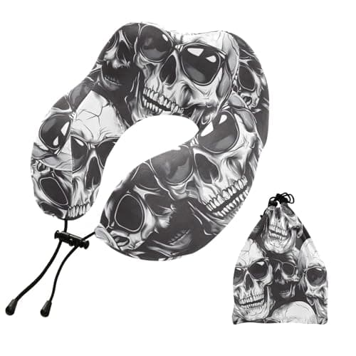 ZOEO Travel Pillow for Neck Head, Skulls Swearing Sunglasses Memory Foam Padding Sleeping Airplane Trains Cars Camping Office