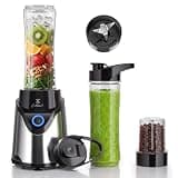 COKUNST Blender for Smoothies with 2 To-Go Cups & Sip Lids, Black