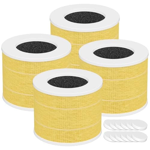 4 Pack Core Mini-P Air Purifier Pet Allergy Replacement Filter for LEVOIT Core Mini Air Purifier, 3-in-1 Pet Care High Efficiency H13 HEPA Filter, Replace Part Core Mini-RF, Yellow