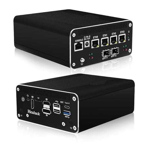 Healuck Mini PC 10Gbe Firewall 13th Gen U300E, 4 x i226V 2.5GbE LAN, 2 x 10 Gigabit Ethernet SFP Micro Router Appliance Computer, DDR5 16GB RAM 128GB SSD,2HD+DP +TypeC Port,3USB,TF Slot, SPK/MIC