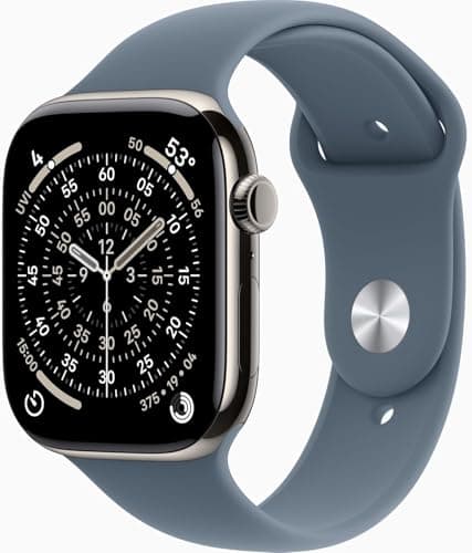 Apple Watch Series 11 [GPS + Cellular, 46mm] Natural Titanium Case with Anchor Blue Sport Band, S/M (Renewed Premium)
