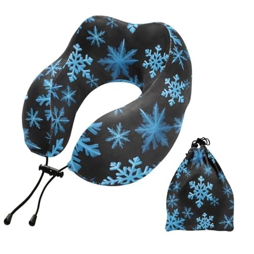ZOEO Travel Pillow for Neck Head, Blue Black Snowflakes Christmas Memory Foam Padding Sleeping Airplane Trains Cars Camping Office