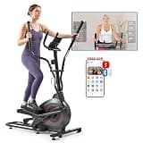 Sunny Health & Fitness Upright Magnetic Elliptical Exercise Machine w/Pulse Sensor for Full Body Cross Training Cardio Machine for Home, Optional Long Stride via Bluetooth and App Access Black