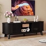 Homiflex Mid Century Modern TV Stand for 65 Inch TVs, 63" Entertainment Center with Storage Cabinets and Open Shelves, Farmhouse Media Console with Heavy Duty Leg for Living Room, Bedroom, Black