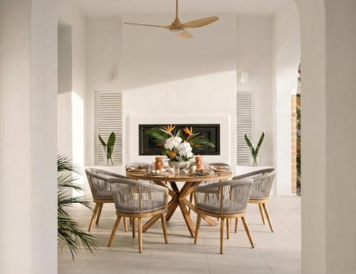 PURPLE LEAF 7-Piece Patio Dining Set with Cushions Round Table and Chairs All-Weather Wicker & Teak-Finish Aluminum Frame Outdoor Furniture for Garden Deck Backyard