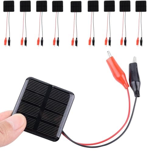 KEJNYT 5pcs mini Monocrystalline Solar Panels 0.32W 160mA 2V Solar Panel Cells System Kit 50mm*50mm with Wire Clip for DIY Lights Charge Photovoltaic Project (10)