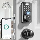 Ulecoce Fingerprint Keypad Deadbolt with Knob Set, Keyless Entry Door Lock with App Control, Door Locks for Front Door, Auto Lock＆One-Touch Lock, 100+ User Codes＆5 Keys, Easy Installation, Matte Black