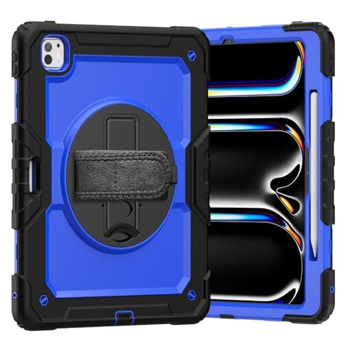 Tablet Protective Case Cover Compatible With iPad Pro 13 Inch Case M4 2024 7th Generation Case with Screen Protector, Kickstand [Shoulder Strap] Shockproof Rugged Case 360° Rotating Hand Strap Compati