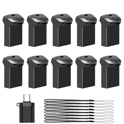 EASTBULL 10-Packs of 4GB USB 2.0 Small Flash Drives with a USB-C Adapter, FAT32 Mini USB Drives Small Thumb Drives 4 GB for Data Storage (Grey, 10 Lanyards, 1 Adapter)