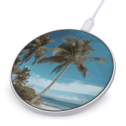 Beach Coconut Tree Wireless Charger Portable 10W Fast Wireless Charging Pad Compatible with Phone Ultra-Thin Charging Station Lightweight Charger Mat for Travel Home Office Desk