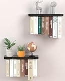 Tohiasen Floating Book Shelves for Wall Mounted Set of 2, Wood Hanging Bookshelf, Book Display Shelf for Wall, Unique Space Saving Book Shelf Wall Book Holder (Black)