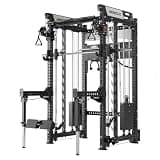 Mikolo Anubis-2.0 Smith Machine with Weight Stack, 3“×3” All-in-One Power Cage with LAT Pulldown & Cable Crossover, 3200LBS Multi-Function Trainer with Aluminum Pulley System for Fitness Home Gym
