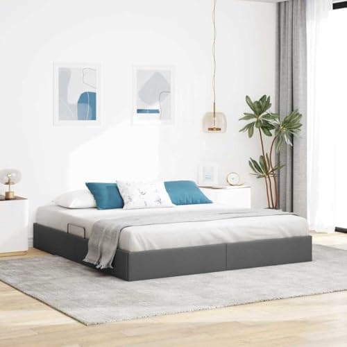 Teravane Storage Bed with Mattress Dark Grey Fabric Platform Frame 72.05 x 83.86 in Heavy-Duty Sturdy Slatted Foundation Modern Bedroom Storage Solution