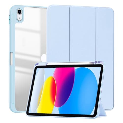 SFFINE Clear Case for iPad (A16) 11th Generation 11 Inch 2025/ iPad 10th Generation 10.9 Inch 2022 Case with Pencil Holder, Trifold Slim Stand Transparent Shell Smart Cover (Light Blue)
