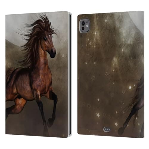 Head Case Designs Officially Licensed Simone Gatterwe Brown Horses Leather Wallet Case Compatible with Apple iPad Pro 11 M4/M5 2024/2025