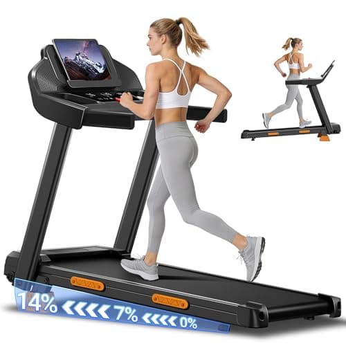 Treadmills for Home with 14% Incline & Led Screen, 3.0HP Quiet Foldable Treadmill with Handle Bar Up to 360lbs Capacity, 7-Layer Shock-Absorbing Walking Pad Treadmill 0.6-7.2MPH