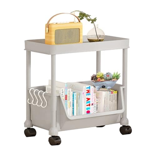 Rolling Bookshelf with Wheels - Multi-Layer Cosmetics Storage Cart - Bedroom Rolling Makeup Rack,for Indoor Home Bathroom Studyroom School Office Documents Books DVD Laptop Kitchen Supplies Floor