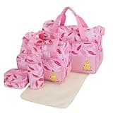 5Pcs Nappy Diaper Bags Set Mummy Diaper Handbags with Diaper Pad Food Bag Bottle Bag Travel Tote Bags For Mom Dad(LightPink)