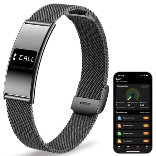 KALPADIVES Ultrathin 5mm Smart Bracelet for Men Women Fitness Tracker with Heart Rate Blood Oxygen Sleep Monitor Multi Sport Modes Smart Watch Compatible with iOS Android (Black Mesh Belt B8)