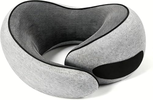 Sadaug Neck Pillow Airplane & Car Travel with 100% Pure Memory Foam – Includes Eye Mask & Ear Plugs, Ergonomic Support (Gray C)