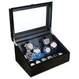JuviPerpric Watch Winder for Automatic Watches, 6 Automatic Watches with 6 Storages, Blue Backlight and Foam Pad, 4 Rotation Modes Rotating Watch Box (Wood)