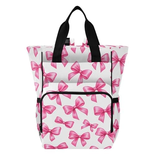 VEKELEE Pink Bows Diaper Bag Backpack Large Travel Baby Diaper Bag with Stroller Straps Unisex Travel Essential