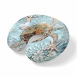 LXCPBNQT Neck Pillow Marine Ocean Turtle Starfish Washable Memory Foam Pillow for Airplane Office Car Sleeping, Watercolor Underwater World Travel Pillows U Shaped Stretch Neck Support Pillows