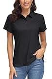MAGCOMSEN Womens Athletic Polo Shirt UPF 50+ Running Tops Golf Shirts UV Protection Short Sleeve Collared Polo Black M