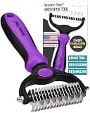 Maxpower Planet Pet Grooming Brush - Double Sided, Extra Wide for Dogs and Cats - Dematting Undercoat Rake, Reduces Shedding by 95%, Purple