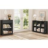 FATORRI 6-Cube Bookcase and 3-Tier Bookshelf with Drawer Set, Tall Bookcase with Storage & Wide Low Bookshelf for Living Room Office, 2-Piece Display Storage Set, Black