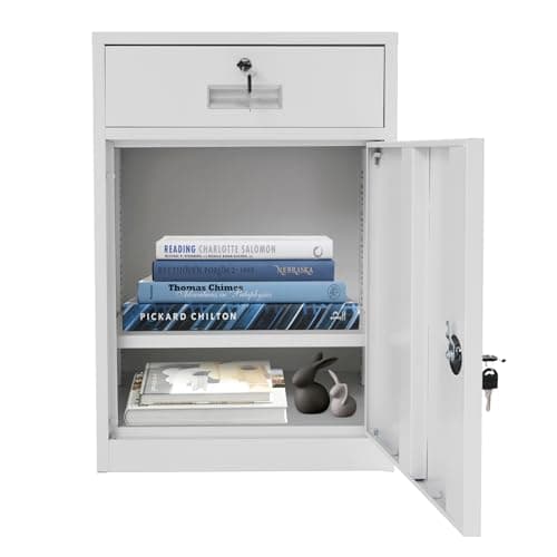 Inszxight Vertical Storage Cabinet with Lock 1 Door 1 Drawer White Metal Filing Cabinet Under Desk Office Cabinet for Home School Office Organization