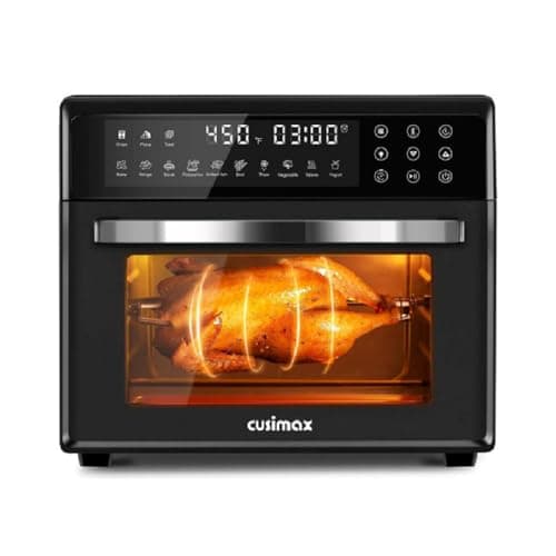 CUSIMAX Air Fryer Oven, 10-in-1 Convection Oven, 24.3QT Black Air Fryer Combo, Countertop Air Fryer Toaster Oven with Rotisserie & Dehydrator