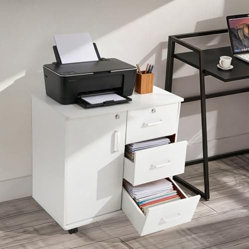 WUPYI 3 Drawer Lateral File Cabinet, Rolling Letter Size File Organization with Cabinet Door, Mobile Storage Lateral Filing Cabinet for Home Office