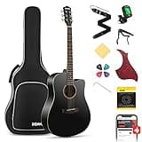 Donner Black Acoustic Guitar for Beginners, Adult, Teens, Starter Kits - Full Size 41'' Steel-String Acustica Guitarra Bundle Set with Free Online Lesson, Gig Bag, Strap, Tuner, Cutaway, DAG-1CB