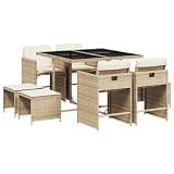 mtlskopl Patio Dining Set, Beige PE Rattan Outdoor Furniture Set, Space Saving Compact 8 Seater Cube Table and Chairs Set for Backyard Garden Terrace, 41.7 x 43.3 x 28.7 in