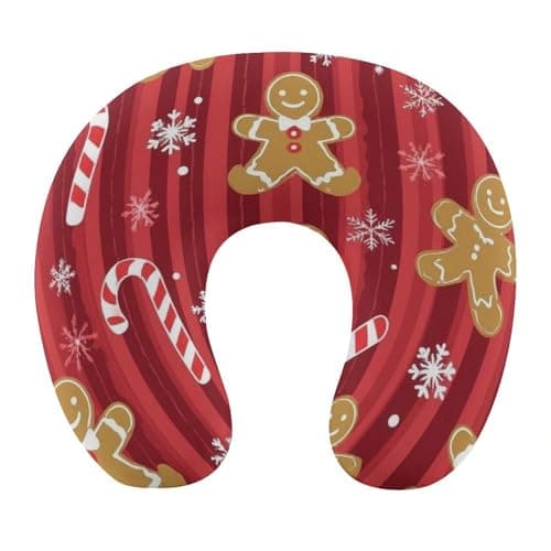 100% BLUE COLLAR Comfortable U Shape Memory Foam Pillows Christmas Red Gingerbread Cookies Candy Canes (1) Airplane Pillow for Traveling Car Home Office Travel Neck Pillow