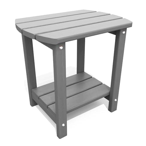 THOEOE Adirondack Outdoor Side Table, 2-Tier Sturdy Patio End Table Weather Resistant, Morden Side Table for Patio, Pool, Porch, Grey